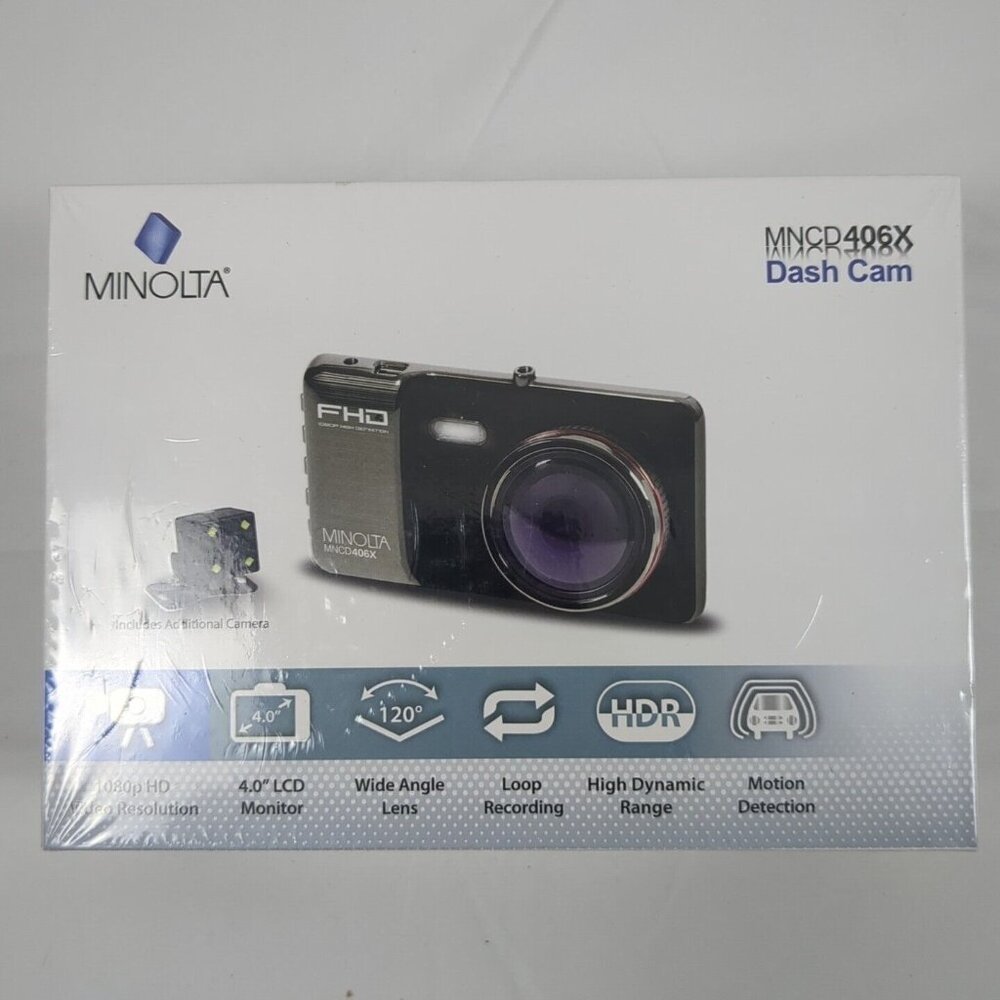 Minolta MNCD406X Black Dash Cam 12MP HDR Full HD 4" LCD Wide Angle Loop Record